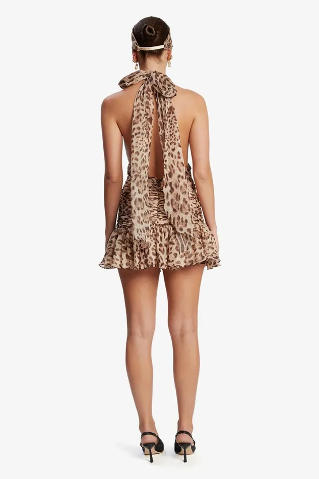 Women Bardot Party Dresses Mave Halter Neck Mini Dress In Brown Leopard Brown Leopard Women Bardot Party Dresses Mave Halter Neck Mini Dress In Brown Leopard Brown Leopard