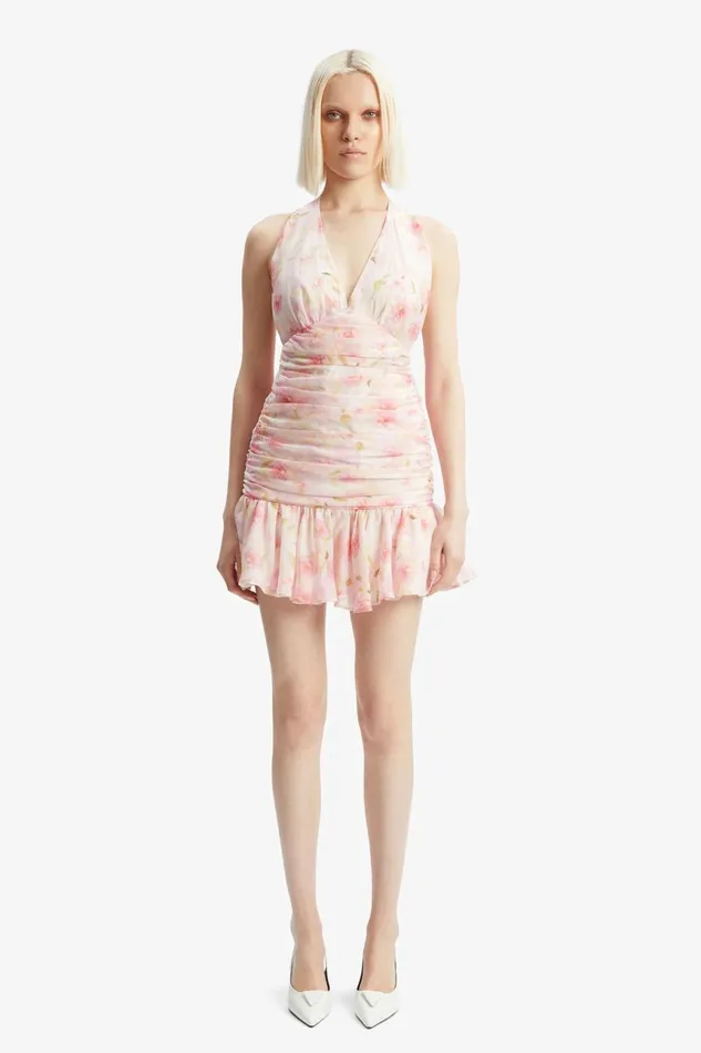 Women Bardot Party Dresses Mave Halter Neck Mini Dress In Pink Flora Pink Flora Women Bardot Party Dresses Mave Halter Neck Mini Dress In Pink Flora Pink Flora