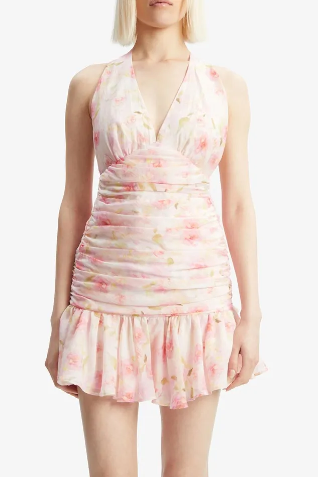 Women Bardot Party Dresses Mave Halter Neck Mini Dress In Pink Flora Pink Flora Women Bardot Party Dresses Mave Halter Neck Mini Dress In Pink Flora Pink Flora