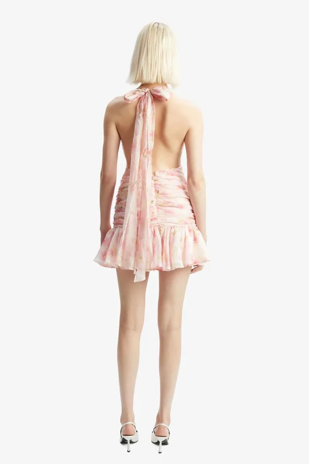 Women Bardot Party Dresses Mave Halter Neck Mini Dress In Pink Flora Pink Flora Women Bardot Party Dresses Mave Halter Neck Mini Dress In Pink Flora Pink Flora