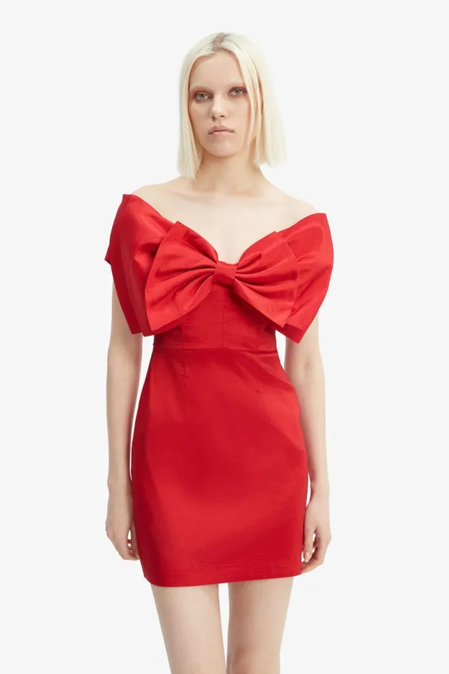 Women Bardot Party Dresses Mini Bow Dress In Fire Red Fire Red Women Bardot Party Dresses Mini Bow Dress In Fire Red Fire Red
