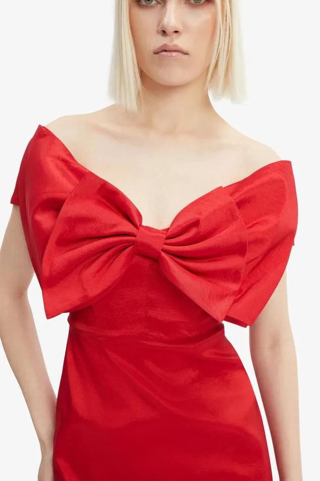 Women Bardot Party Dresses Mini Bow Dress In Fire Red Fire Red Women Bardot Party Dresses Mini Bow Dress In Fire Red Fire Red