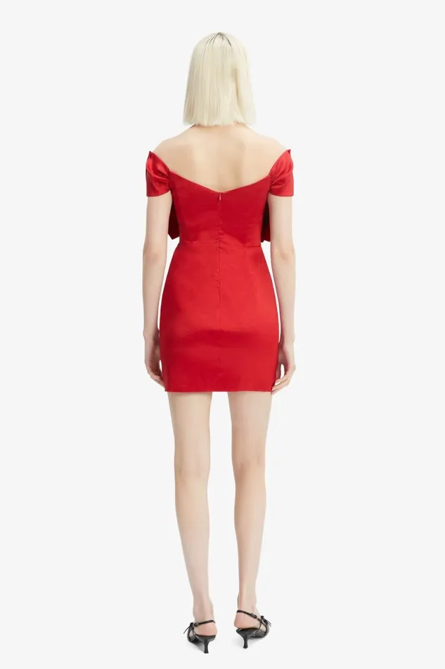 Women Bardot Party Dresses Mini Bow Dress In Fire Red Fire Red Women Bardot Party Dresses Mini Bow Dress In Fire Red Fire Red