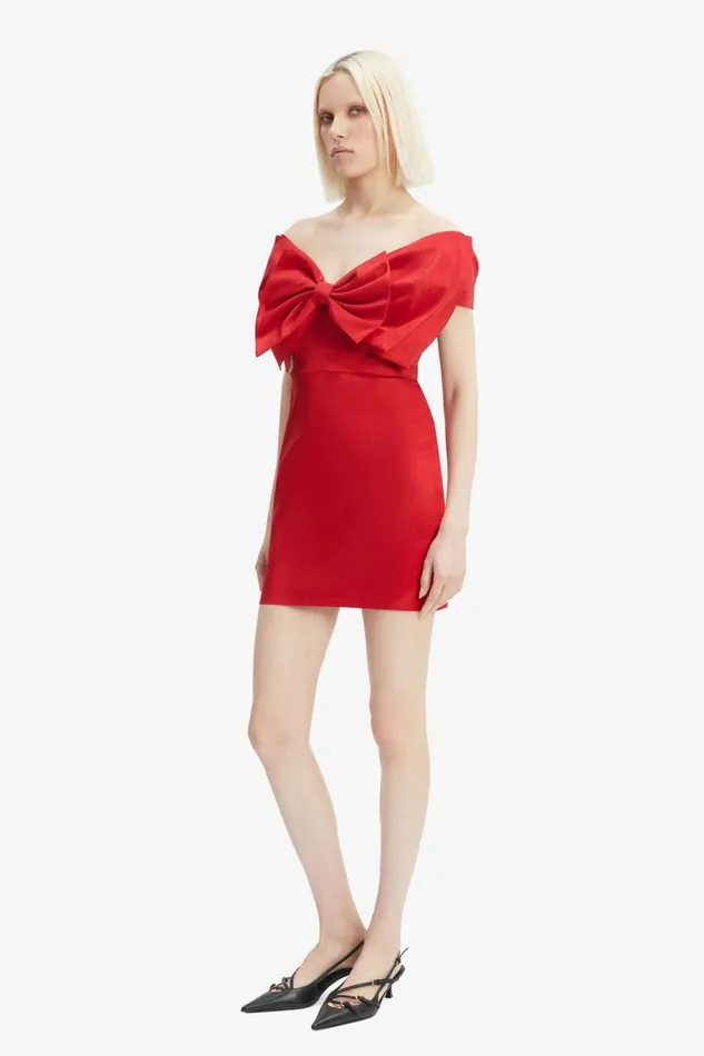 Women Bardot Party Dresses Mini Bow Dress In Fire Red Fire Red Women Bardot Party Dresses Mini Bow Dress In Fire Red Fire Red