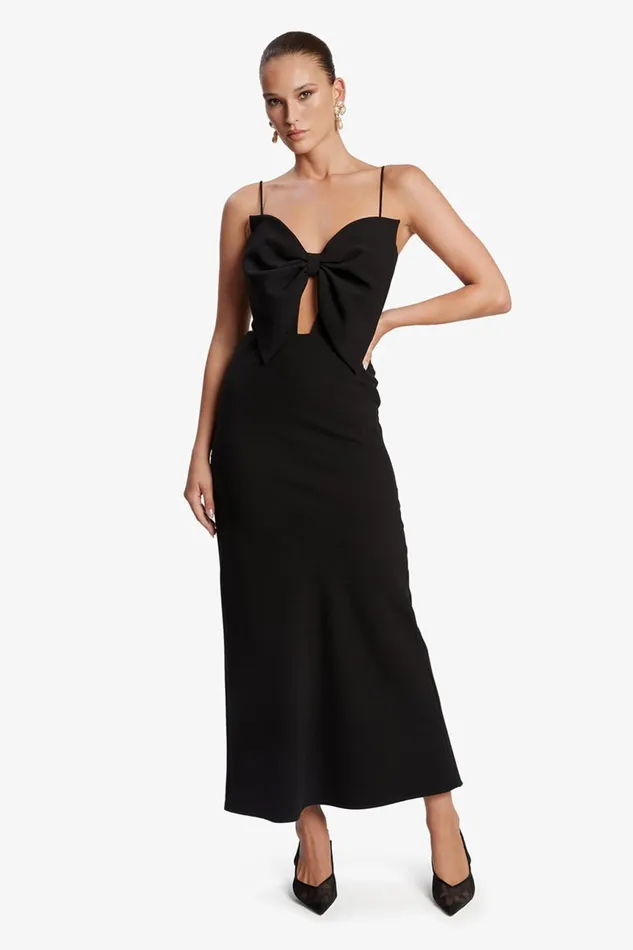 Women Bardot Party Dresses Paula Bow Maxi Dress In Black Black Women Bardot Party Dresses Paula Bow Maxi Dress In Black Black