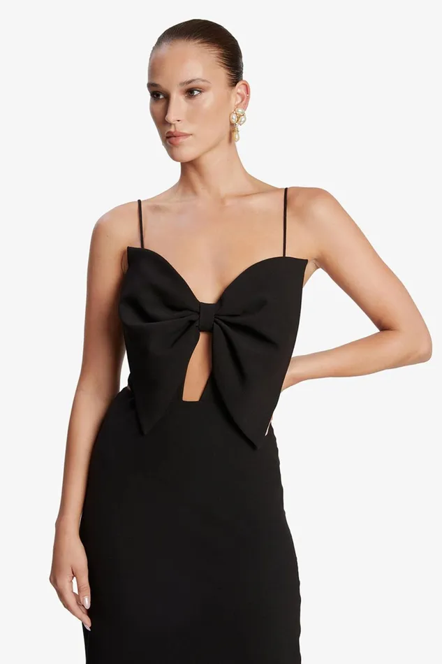 Women Bardot Party Dresses Paula Bow Maxi Dress In Black Black Women Bardot Party Dresses Paula Bow Maxi Dress In Black Black