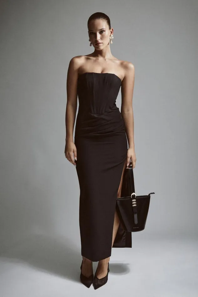 Women Bardot Party Dresses Saira Midi Dress In Black Black