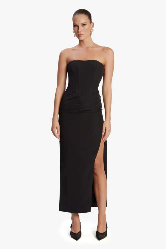 Women Bardot Party Dresses Saira Midi Dress In Black Black Women Bardot Party Dresses Saira Midi Dress In Black Black
