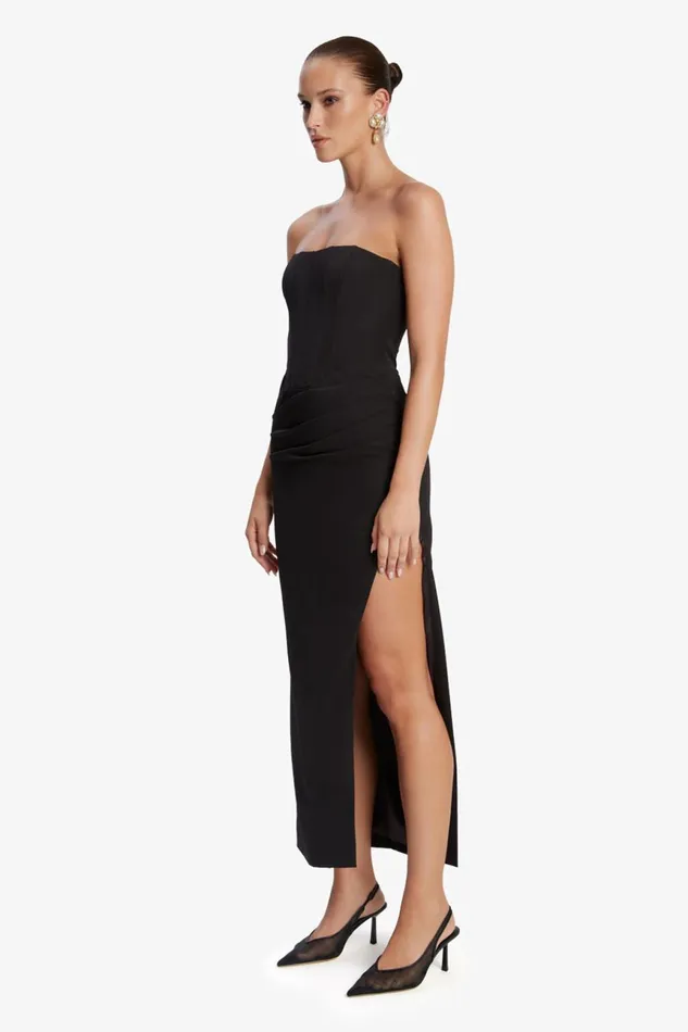 Women Bardot Party Dresses Saira Midi Dress In Black Black Women Bardot Party Dresses Saira Midi Dress In Black Black