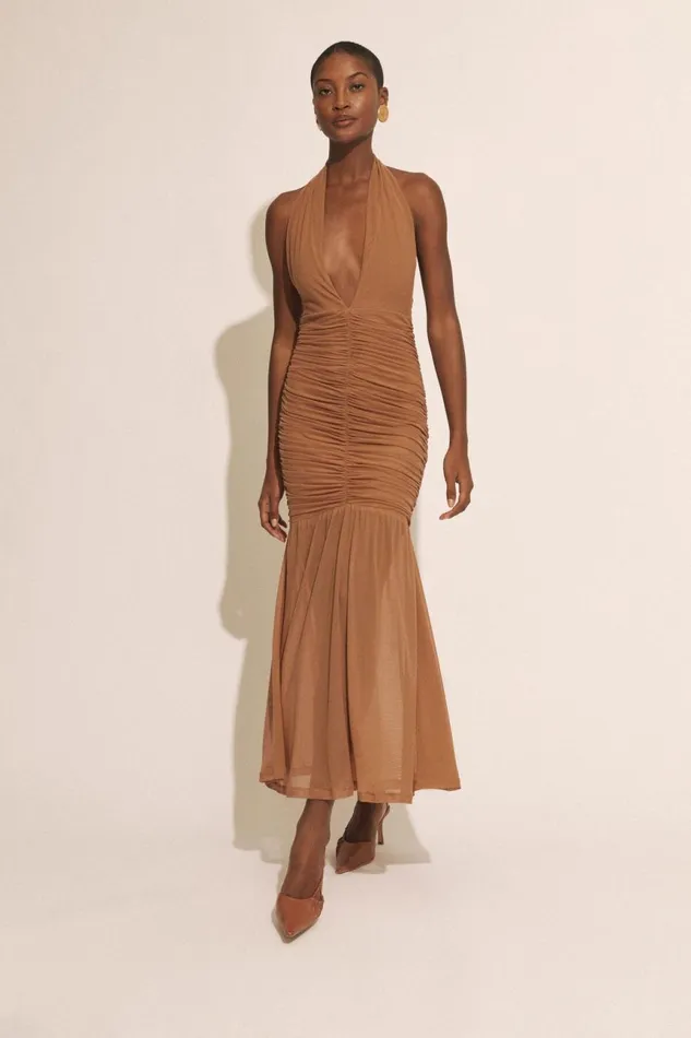 Women Bardot Party Dresses Sephera Halter Mesh Midi Dress In Chestnut Chestnut Women Bardot Party Dresses Sephera Halter Mesh Midi Dress In Chestnut Chestnut