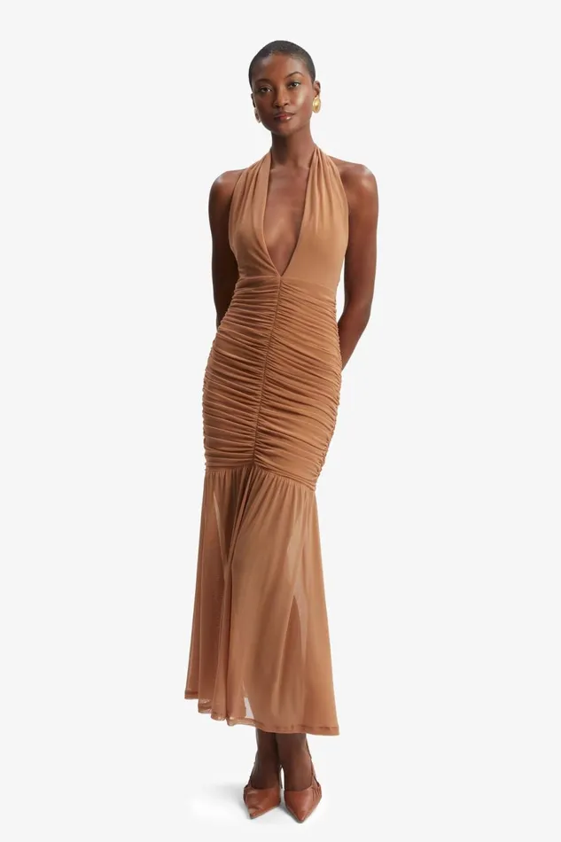 Women Bardot Party Dresses Sephera Halter Mesh Midi Dress In Chestnut Chestnut Women Bardot Party Dresses Sephera Halter Mesh Midi Dress In Chestnut Chestnut