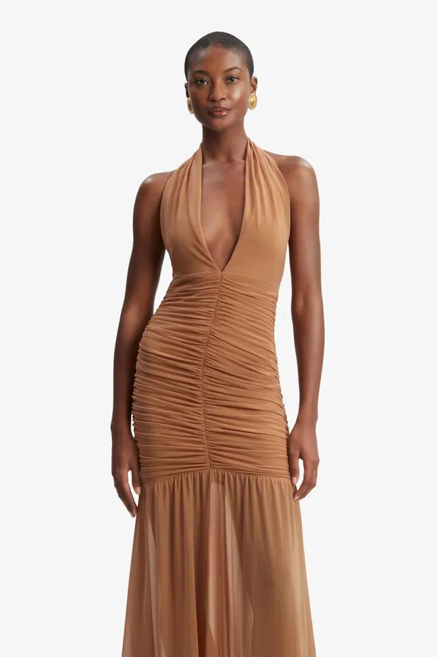 Women Bardot Party Dresses Sephera Halter Mesh Midi Dress In Chestnut Chestnut Women Bardot Party Dresses Sephera Halter Mesh Midi Dress In Chestnut Chestnut