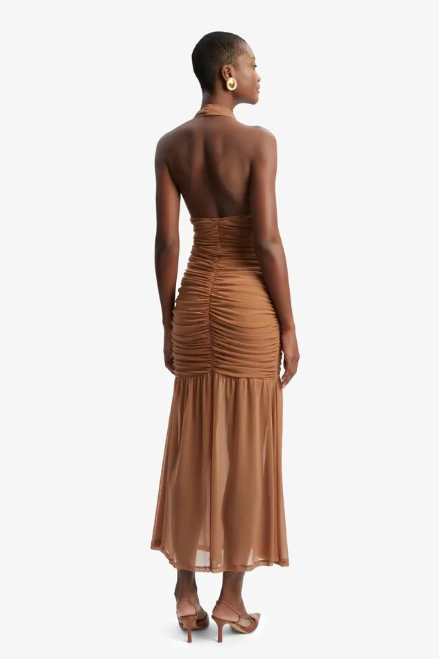 Women Bardot Party Dresses Sephera Halter Mesh Midi Dress In Chestnut Chestnut Women Bardot Party Dresses Sephera Halter Mesh Midi Dress In Chestnut Chestnut