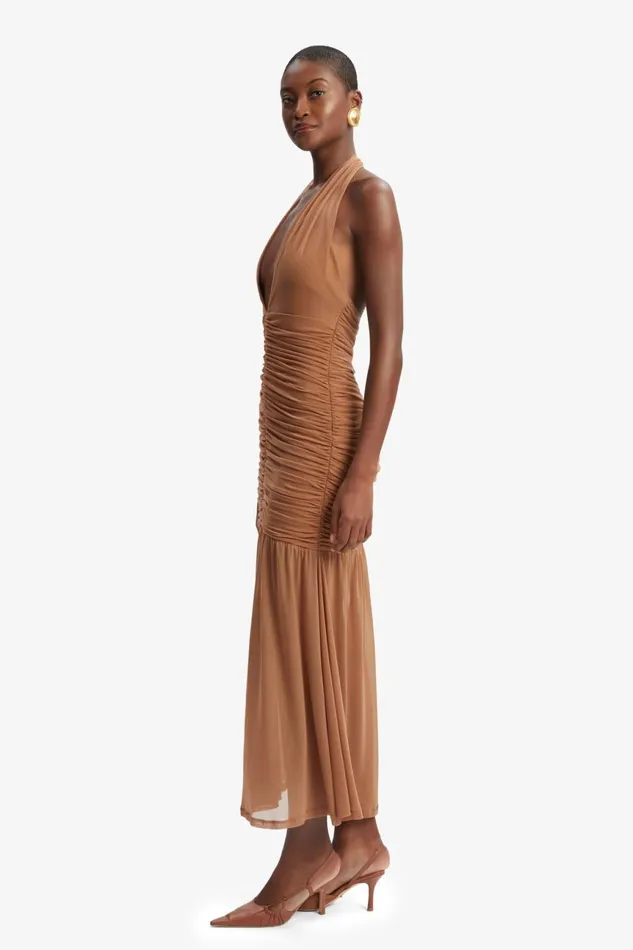 Women Bardot Party Dresses Sephera Halter Mesh Midi Dress In Chestnut Chestnut Women Bardot Party Dresses Sephera Halter Mesh Midi Dress In Chestnut Chestnut