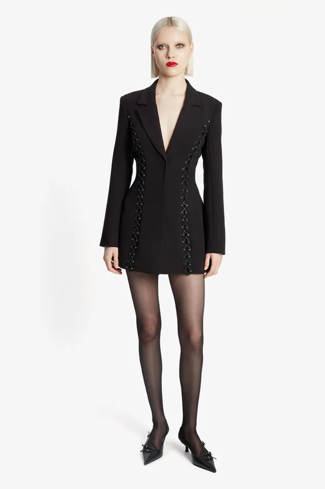 Women Bardot Party Dresses Verity Lace Up Blazer Dress In Black Black Women Bardot Party Dresses Verity Lace Up Blazer Dress In Black Black