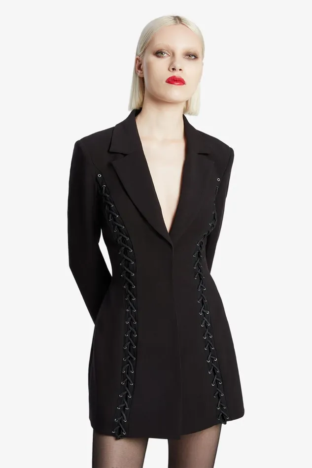 Women Bardot Party Dresses Verity Lace Up Blazer Dress In Black Black Women Bardot Party Dresses Verity Lace Up Blazer Dress In Black Black