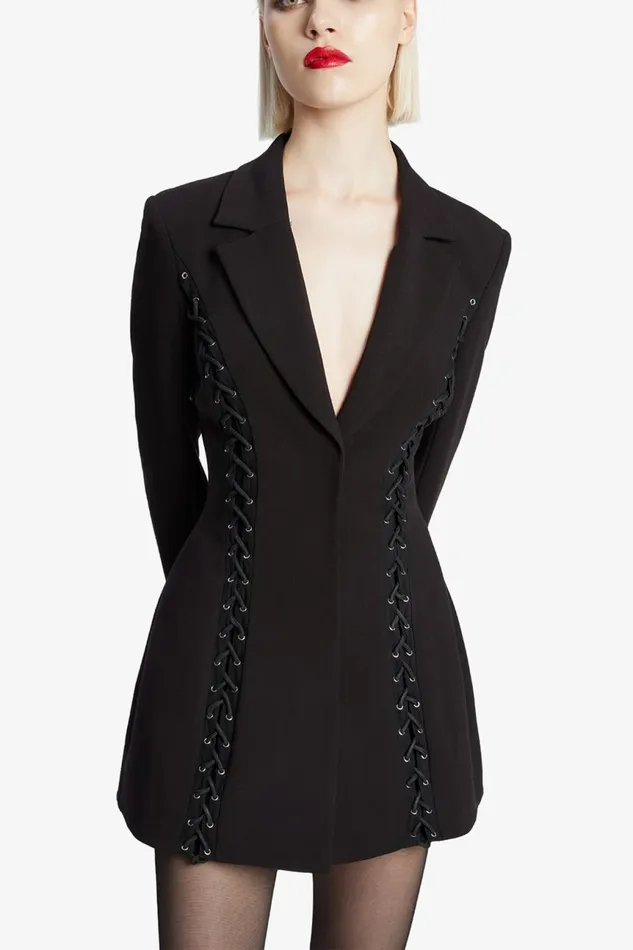 Women Bardot Party Dresses Verity Lace Up Blazer Dress In Black Black Women Bardot Party Dresses Verity Lace Up Blazer Dress In Black Black