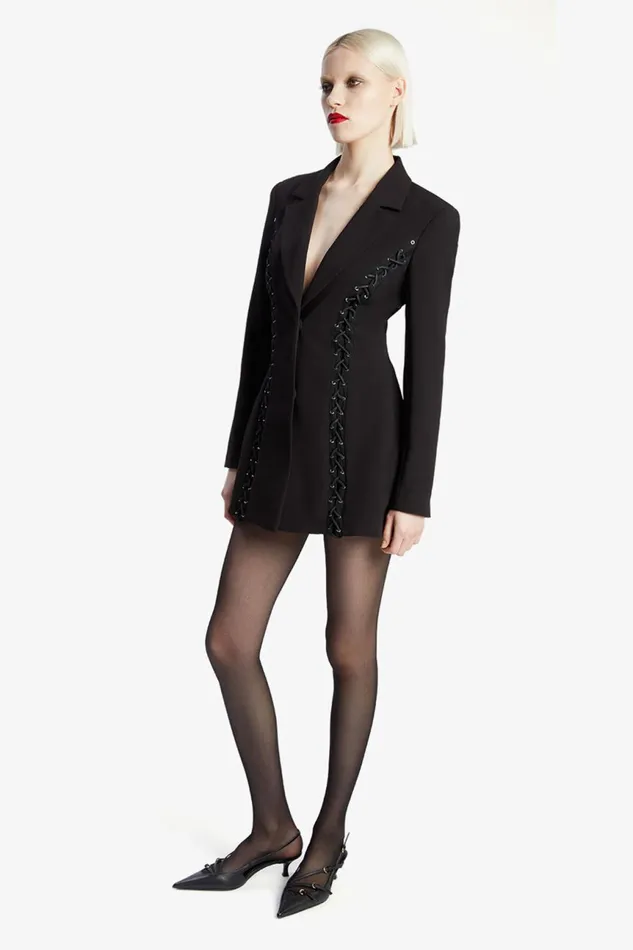 Women Bardot Party Dresses Verity Lace Up Blazer Dress In Black Black Women Bardot Party Dresses Verity Lace Up Blazer Dress In Black Black