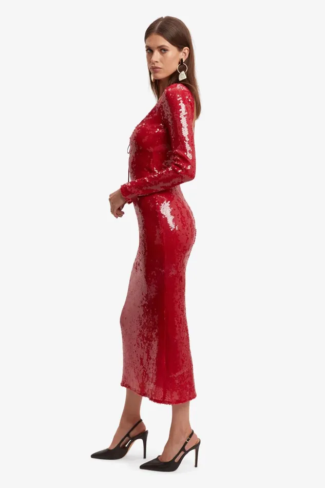 Women Bardot Party Dresses Verona Sequin Maxi Dress In Deep Red Deep Red Women Bardot Party Dresses Verona Sequin Maxi Dress In Deep Red Deep Red
