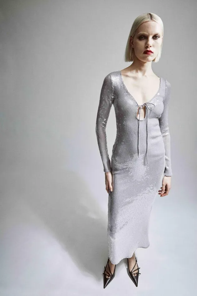 Women Bardot Party Dresses Verona Sequin Maxi Dress In Silver Silver