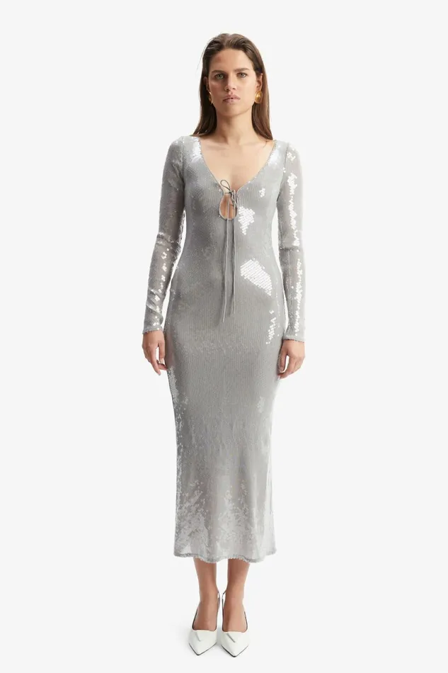 Women Bardot Party Dresses Verona Sequin Maxi Dress In Silver Silver Women Bardot Party Dresses Verona Sequin Maxi Dress In Silver Silver