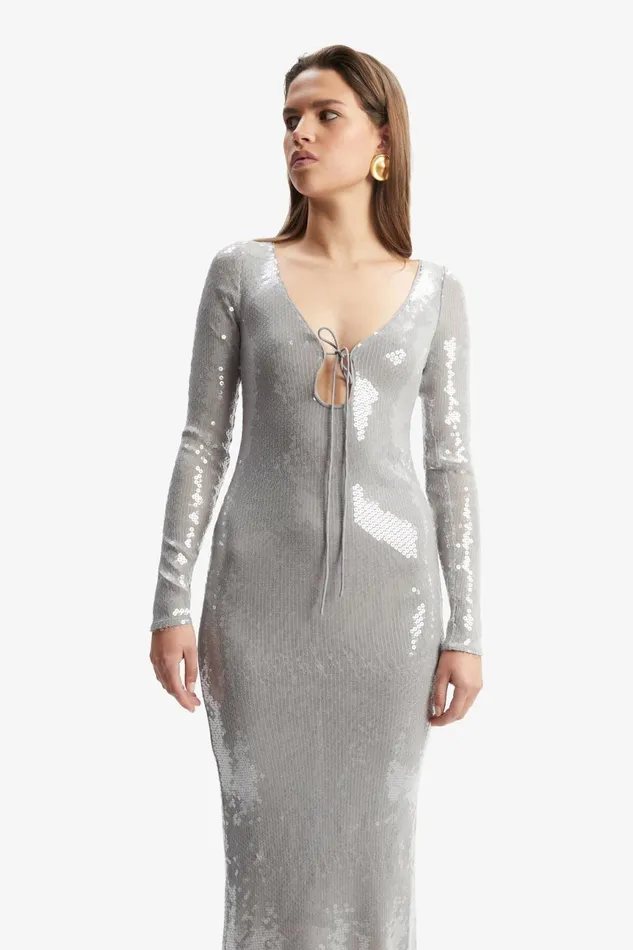 Women Bardot Party Dresses Verona Sequin Maxi Dress In Silver Silver Women Bardot Party Dresses Verona Sequin Maxi Dress In Silver Silver