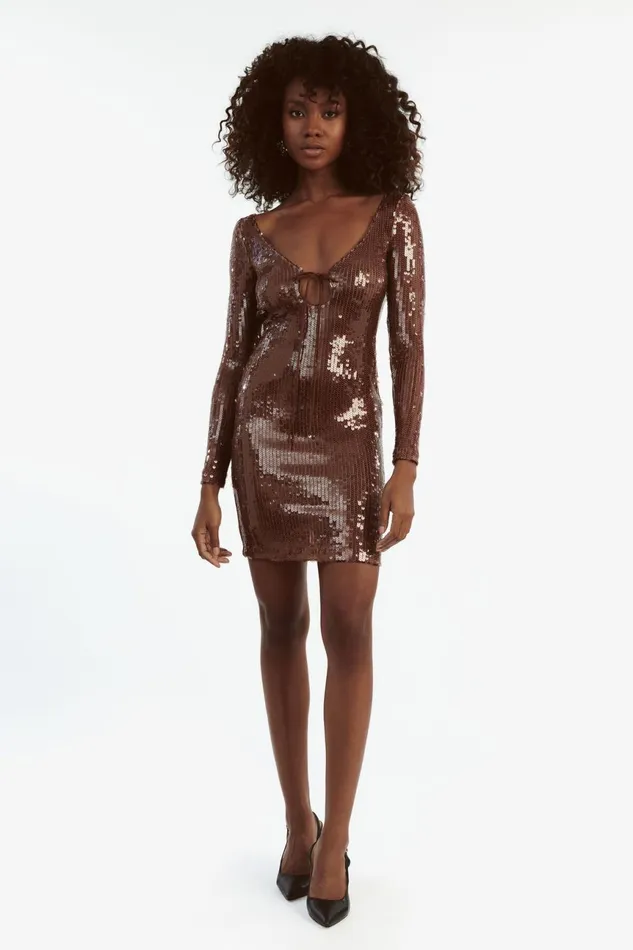 Women Bardot Party Dresses Verona Sequin Mini Dress In Chocolate Chocolate Women Bardot Party Dresses Verona Sequin Mini Dress In Chocolate Chocolate
