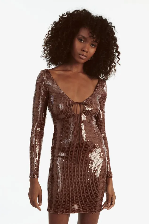 Women Bardot Party Dresses Verona Sequin Mini Dress In Chocolate Chocolate Women Bardot Party Dresses Verona Sequin Mini Dress In Chocolate Chocolate