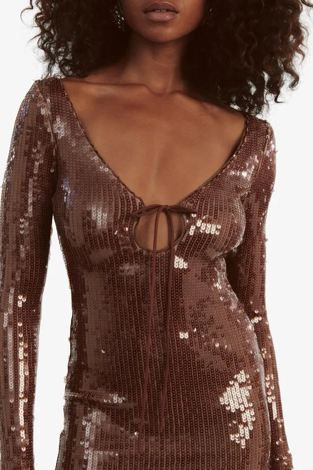 Women Bardot Party Dresses Verona Sequin Mini Dress In Chocolate Chocolate Women Bardot Party Dresses Verona Sequin Mini Dress In Chocolate Chocolate