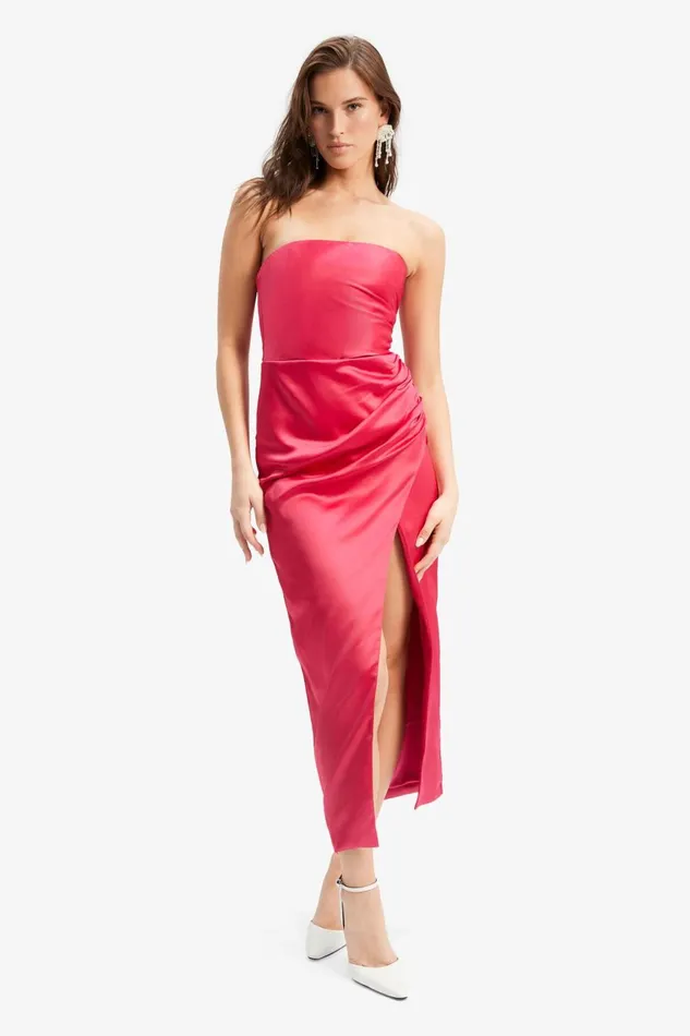 Women Bardot Party Dresses Yana Midi Dress In Fuchsia Fuchsia Women Bardot Party Dresses Yana Midi Dress In Fuchsia Fuchsia