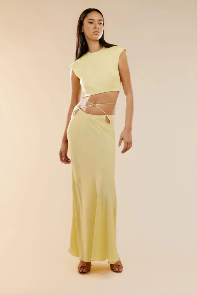 Women Bardot Party Tops Anya Satin Top In Canary Yellow Canary Yellow