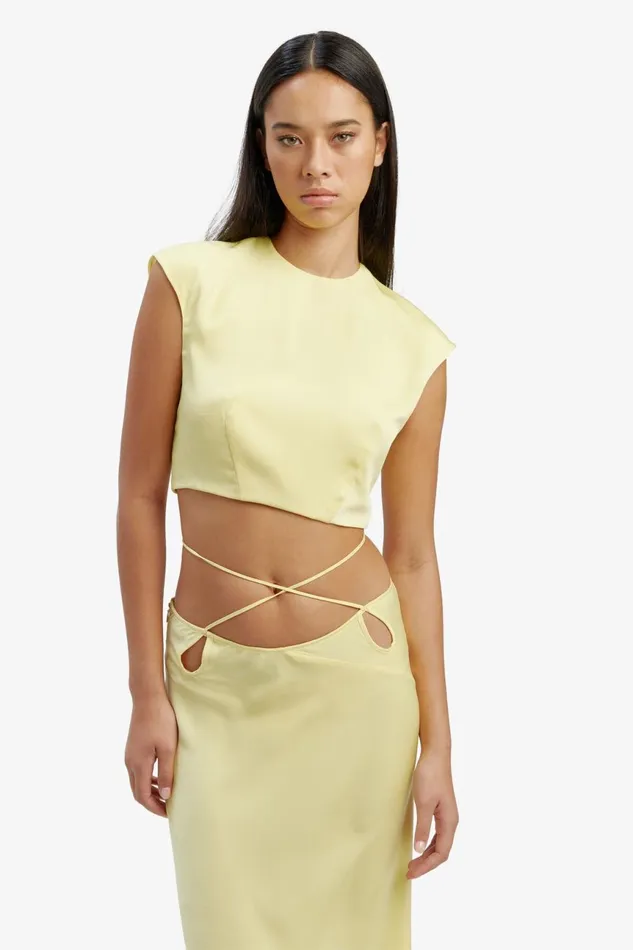 Women Bardot Party Tops Anya Satin Top In Canary Yellow Canary Yellow Women Bardot Party Tops Anya Satin Top In Canary Yellow Canary Yellow