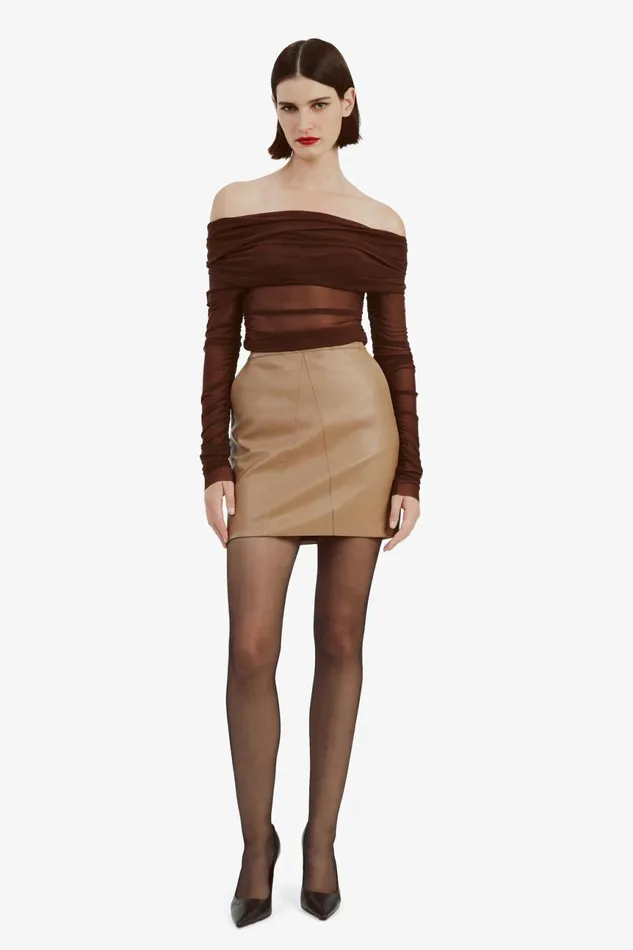 Women Bardot Party Tops Camelia Mesh Top In Chocolate Chocolate Women Bardot Party Tops Camelia Mesh Top In Chocolate Chocolate