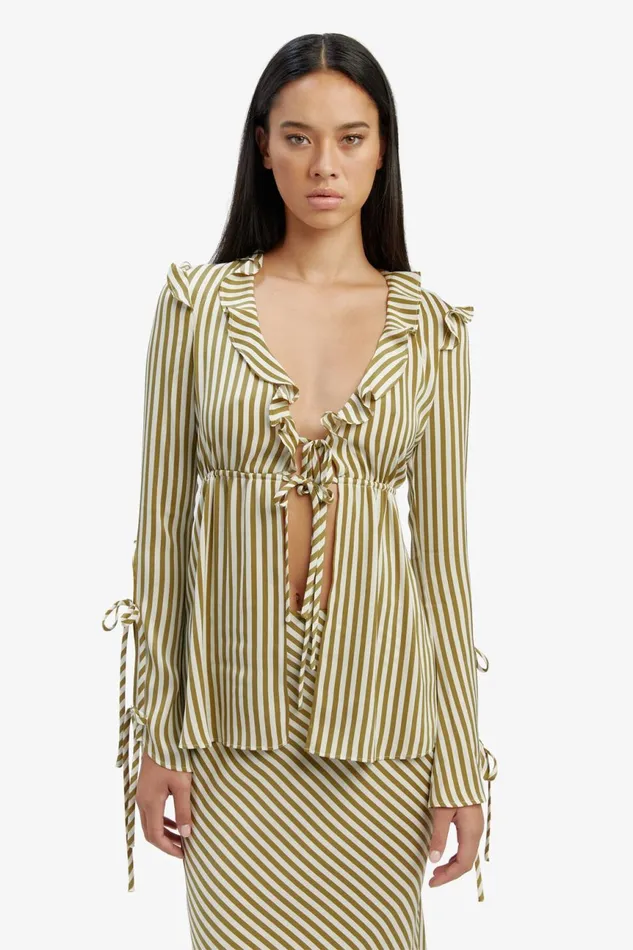 Women Bardot Party Tops Dhalia Frill Blouse In Green Str Green Str Women Bardot Party Tops Dhalia Frill Blouse In Green Str Green Str