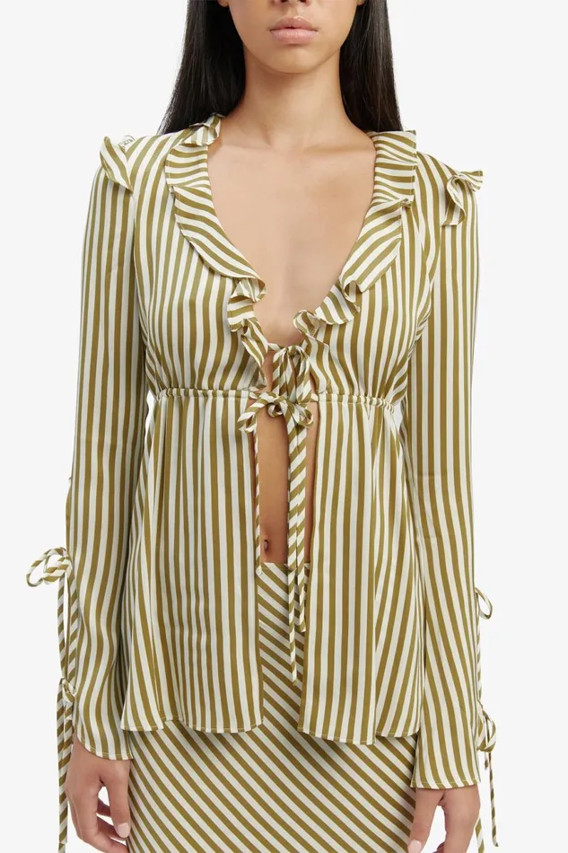 Women Bardot Party Tops Dhalia Frill Blouse In Green Str Green Str Women Bardot Party Tops Dhalia Frill Blouse In Green Str Green Str