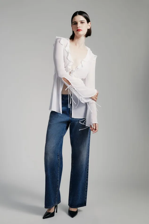 Women Bardot Party Tops Dhalia Frill Blouse In Orchid White Orchid White