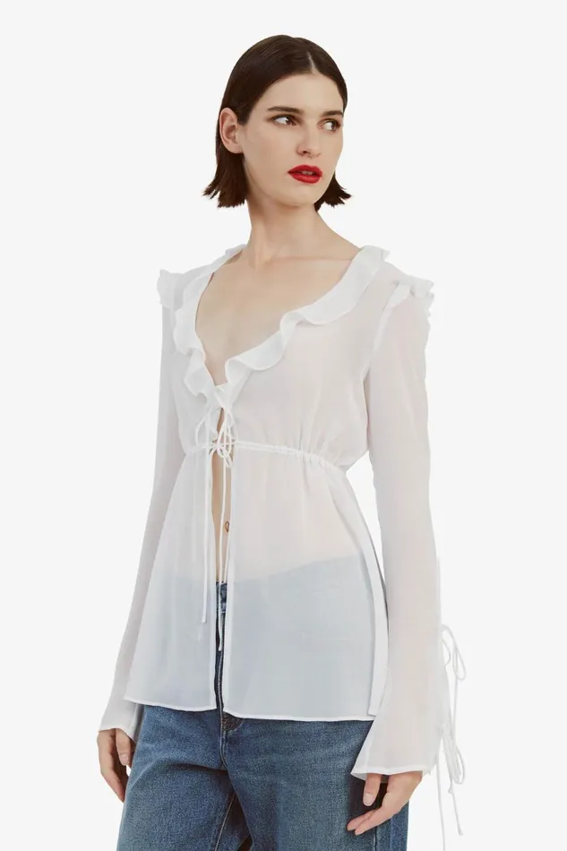 Women Bardot Party Tops Dhalia Frill Blouse In Orchid White Orchid White Women Bardot Party Tops Dhalia Frill Blouse In Orchid White Orchid White