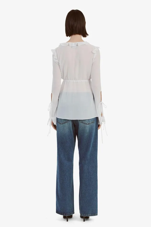 Women Bardot Party Tops Dhalia Frill Blouse In Orchid White Orchid White Women Bardot Party Tops Dhalia Frill Blouse In Orchid White Orchid White