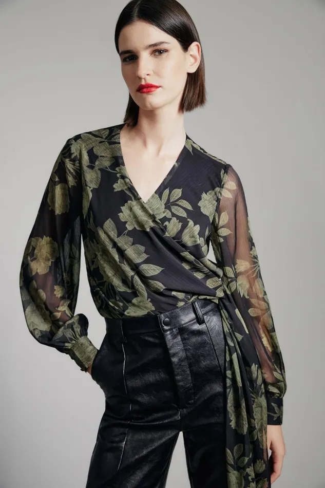 Women Bardot Party Tops Diana Wrap Top In Green Flo Green Flo