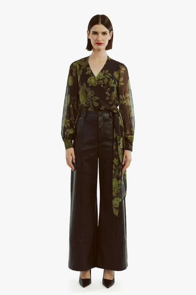 Women Bardot Party Tops Diana Wrap Top In Green Flo Green Flo Women Bardot Party Tops Diana Wrap Top In Green Flo Green Flo