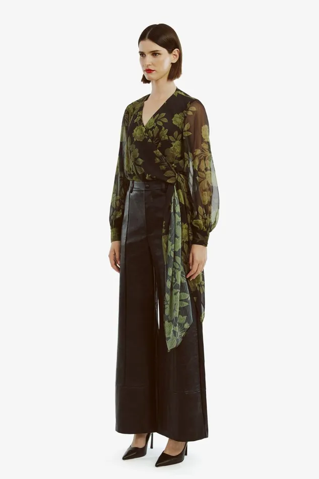 Women Bardot Party Tops Diana Wrap Top In Green Flo Green Flo Women Bardot Party Tops Diana Wrap Top In Green Flo Green Flo