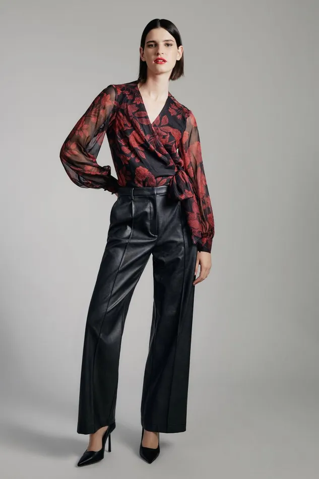 Women Bardot Party Tops Diana Wrap Top In Red Floral Red Floral