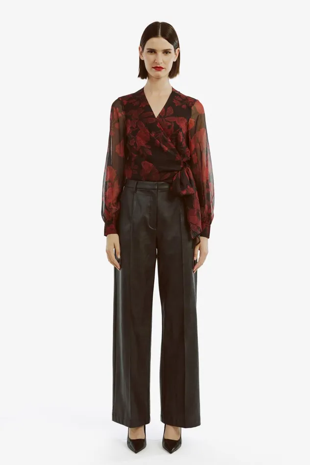Women Bardot Party Tops Diana Wrap Top In Red Floral Red Floral Women Bardot Party Tops Diana Wrap Top In Red Floral Red Floral