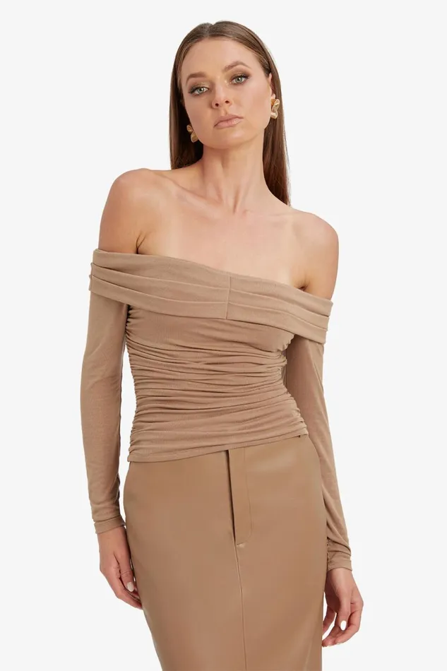 Women Bardot Party Tops Elsa Off The Shoudler Top In Taupe Taupe Women Bardot Party Tops Elsa Off The Shoudler Top In Taupe Taupe