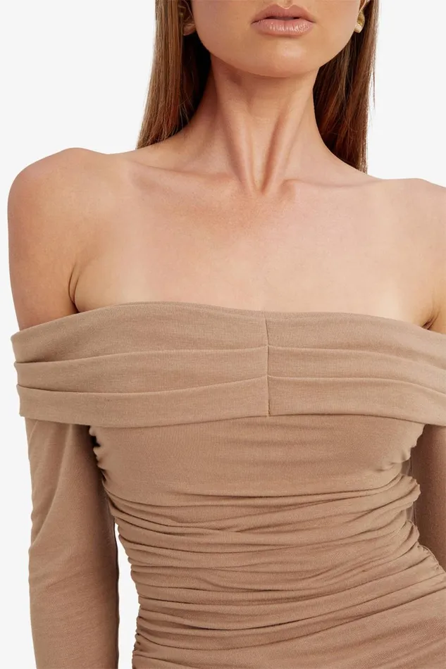 Women Bardot Party Tops Elsa Off The Shoudler Top In Taupe Taupe Women Bardot Party Tops Elsa Off The Shoudler Top In Taupe Taupe