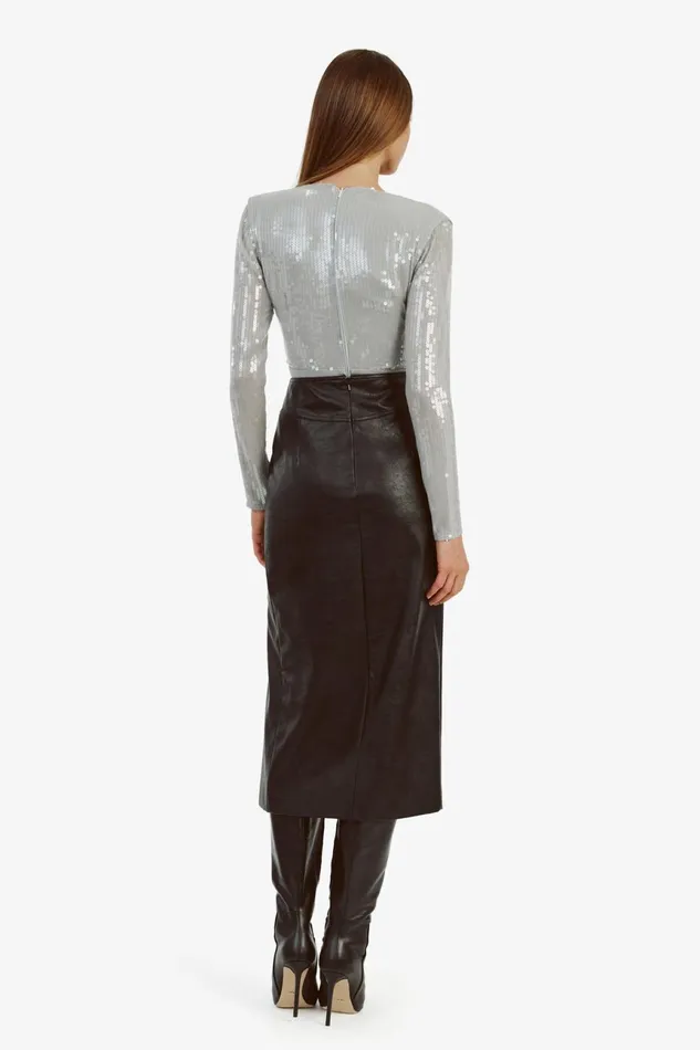 Women Bardot Party Tops Emelia Sequin Wrap Bodysuit In Dove Grey Dove Grey Women Bardot Party Tops Emelia Sequin Wrap Bodysuit In Dove Grey Dove Grey