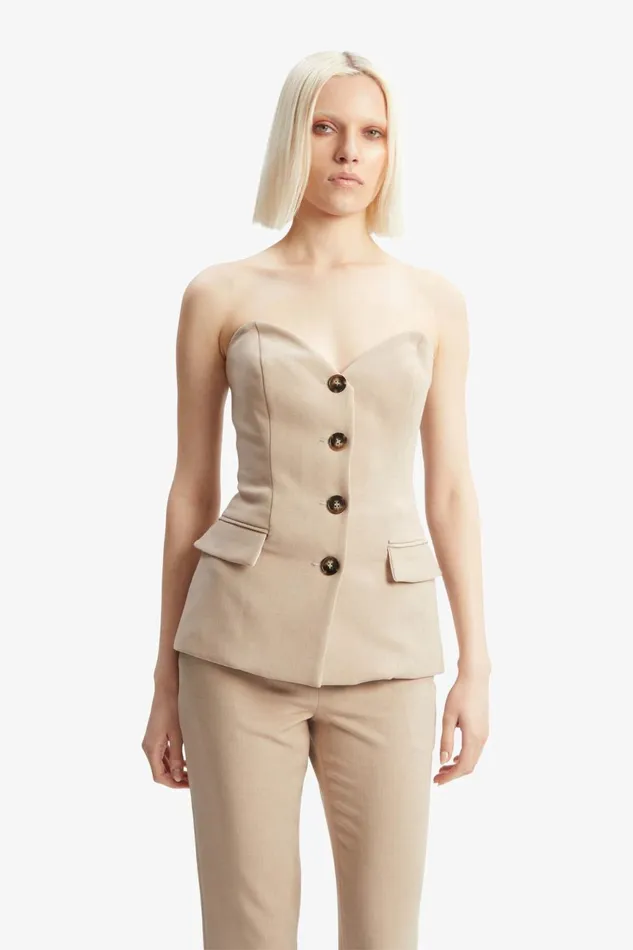 Women Bardot Party Tops Kylian Button Front Top In Tan Tan Women Bardot Party Tops Kylian Button Front Top In Tan Tan