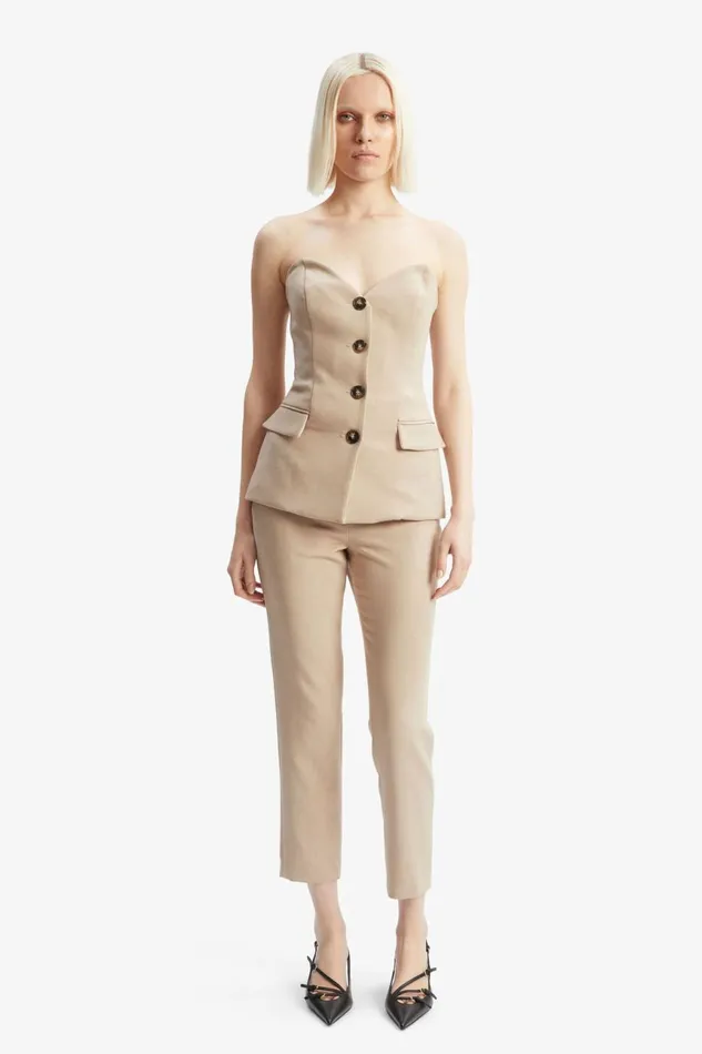 Women Bardot Party Tops Kylian Button Front Top In Tan Tan Women Bardot Party Tops Kylian Button Front Top In Tan Tan