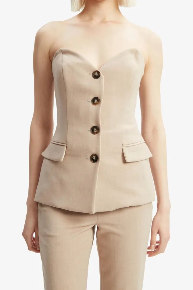 Women Bardot Party Tops Kylian Button Front Top In Tan Tan Women Bardot Party Tops Kylian Button Front Top In Tan Tan