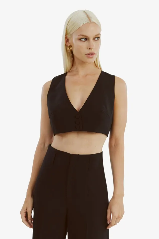 Women Bardot Party Tops Marla Cropped Vest In Black Black Women Bardot Party Tops Marla Cropped Vest In Black Black
